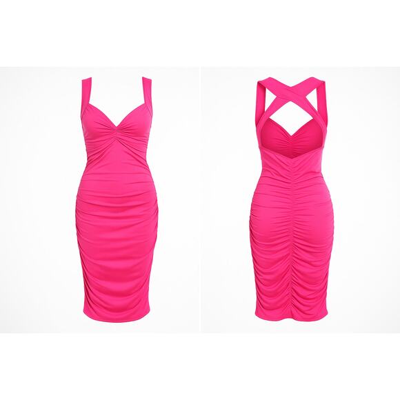 Y2K Pink Ruched Bodycon Dress – Shelly - Size M - Picture 2 of 5